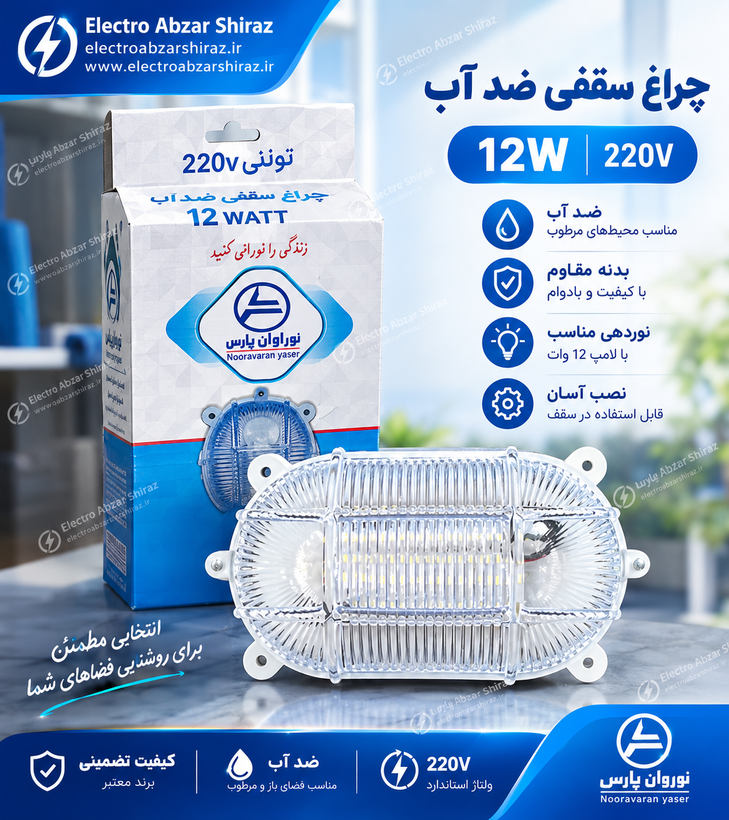 چراغ تونلی 220 ولت بیضی 12 وات نورآوران یاسر